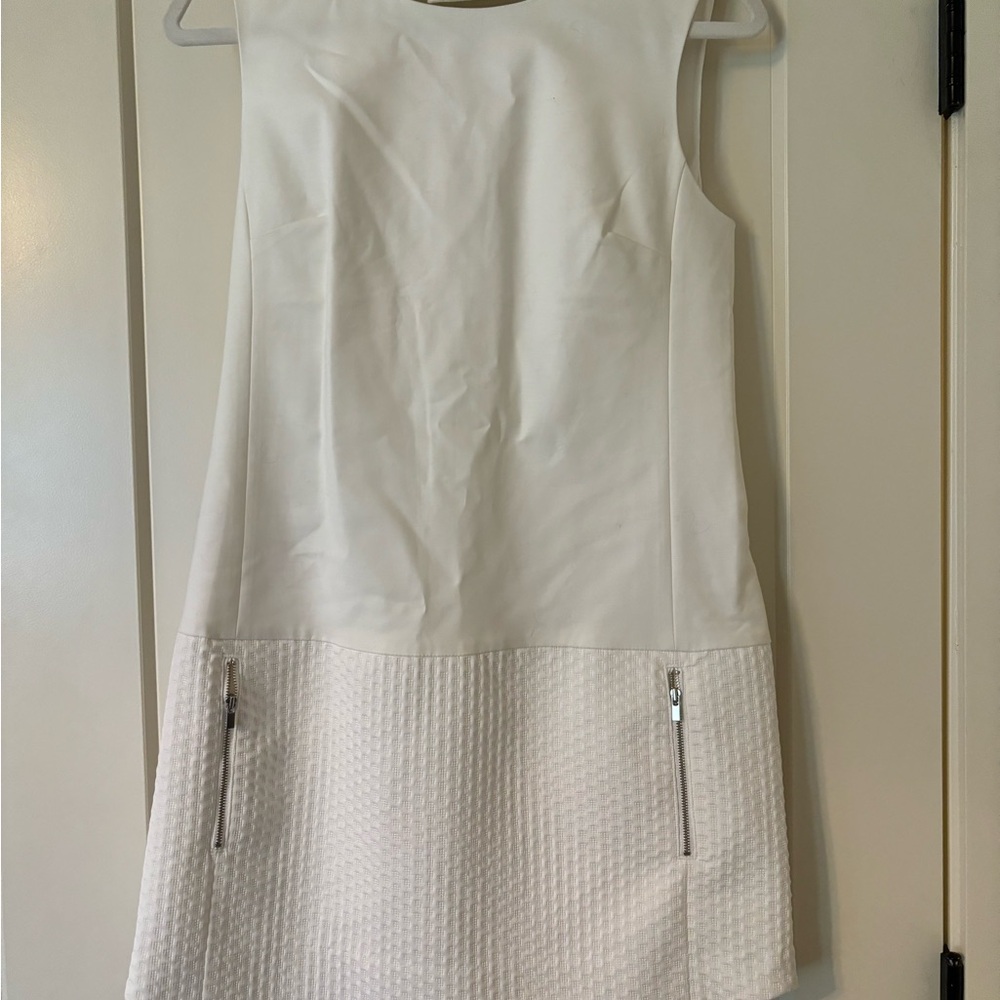 White Sleeveless Dress with Zipper Details